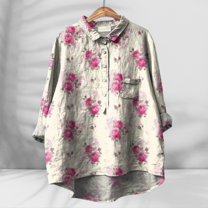 FLORENTINE™ | Weit geschnittene Blumenbluse mit Leinen-Effekt