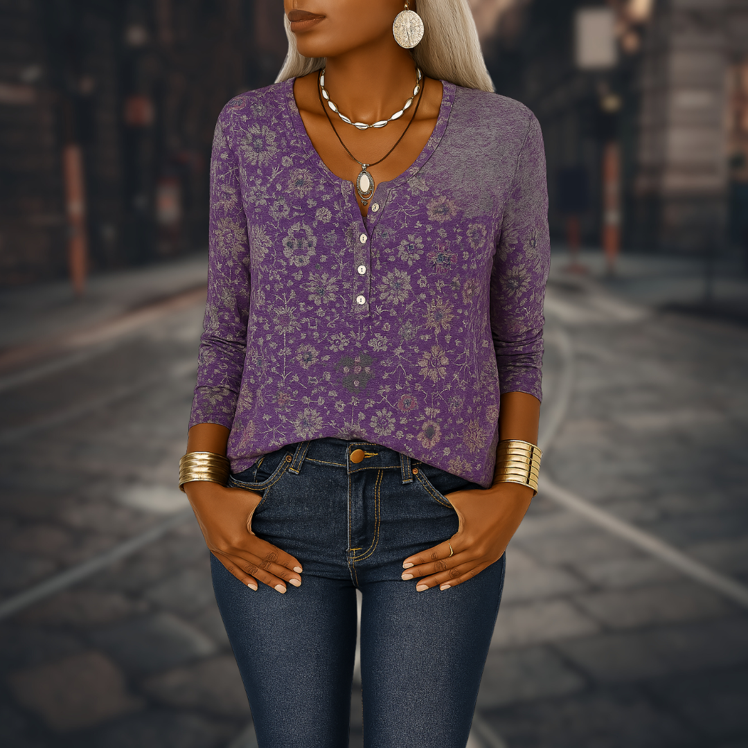 SELINE™ | Boho-Bluse mit floralen Mustern und langen Ärmeln