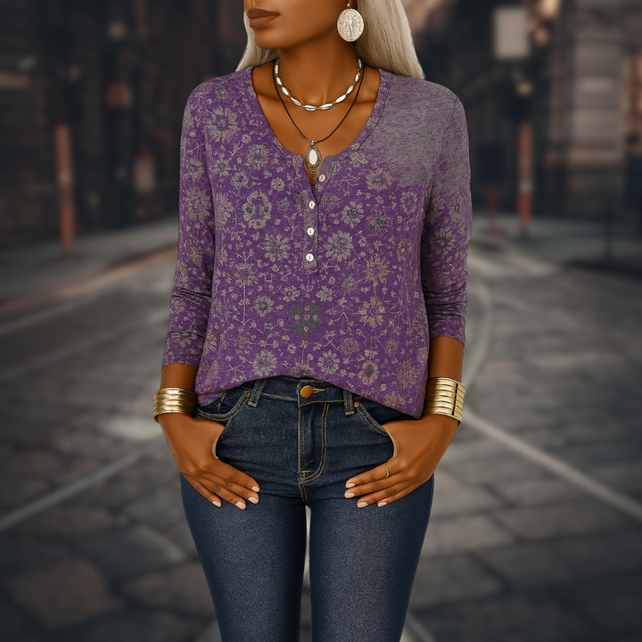 SELINE™ | Boho-Bluse mit floralen Mustern und langen Ärmeln