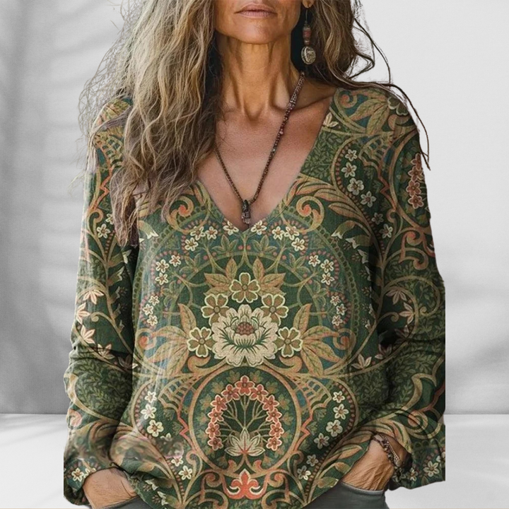 CAMI™ | Boho-Bluse mit floralen Mustern und langen Ärmeln