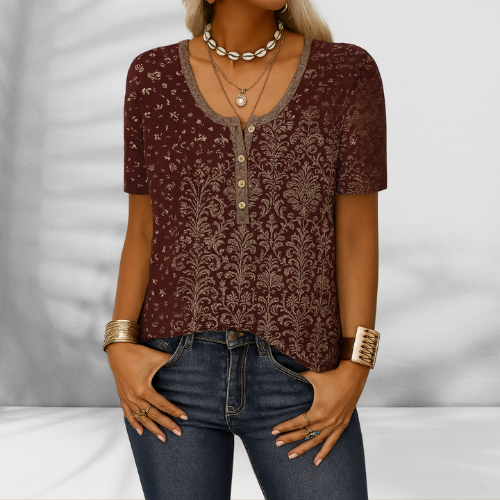 SILVIA™ | Boho-Bluse mit floralen Mustern und Kurzen Ärmeln