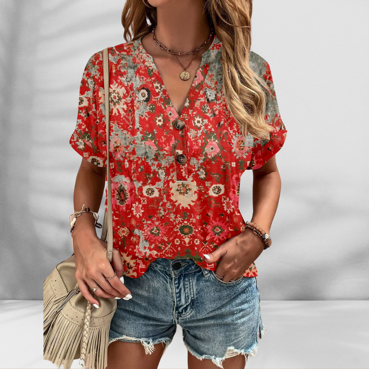 ELLY™ | Boho-Bluse mit floralem Muster und kurzen Ärmeln