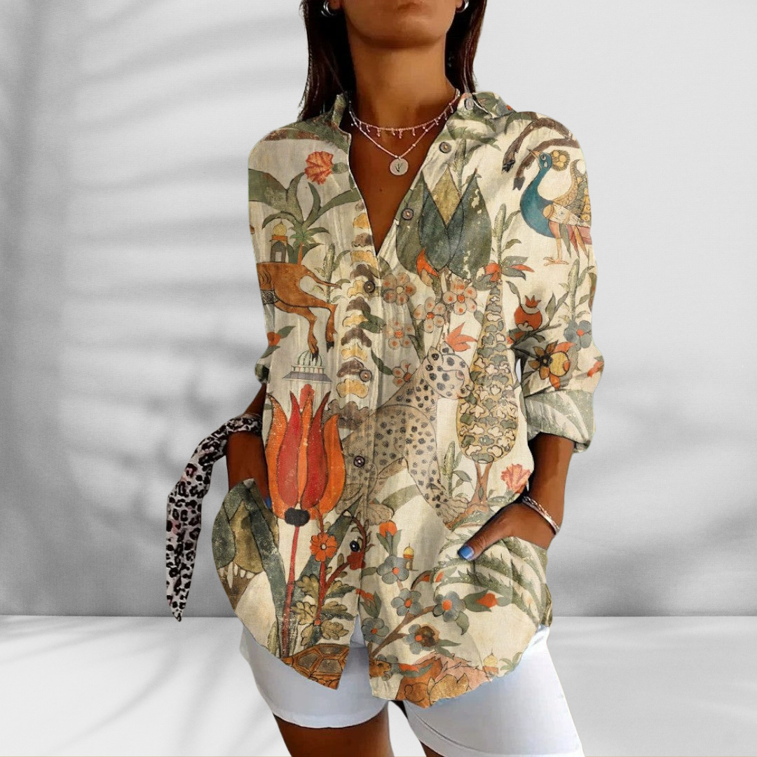 FLORA™ | Weite Bluse mit Blumenmuster in Leinenoptik