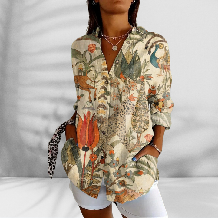 FLORA™ | Weite Bluse mit Blumenmuster in Leinenoptik