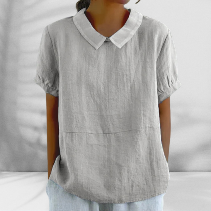 KARLA™ | Bluse mit Leinen-Effekt und rundem Kragen