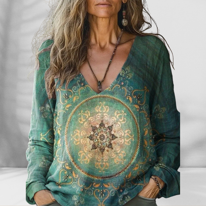 CAMI™ | Boho-Bluse mit floralen Mustern und langen Ärmeln