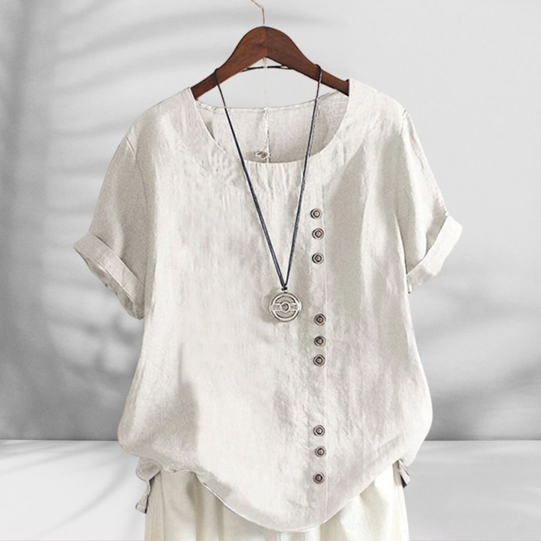 MARGOT™ | Bluse mit Knopfleiste und Leinenoptik