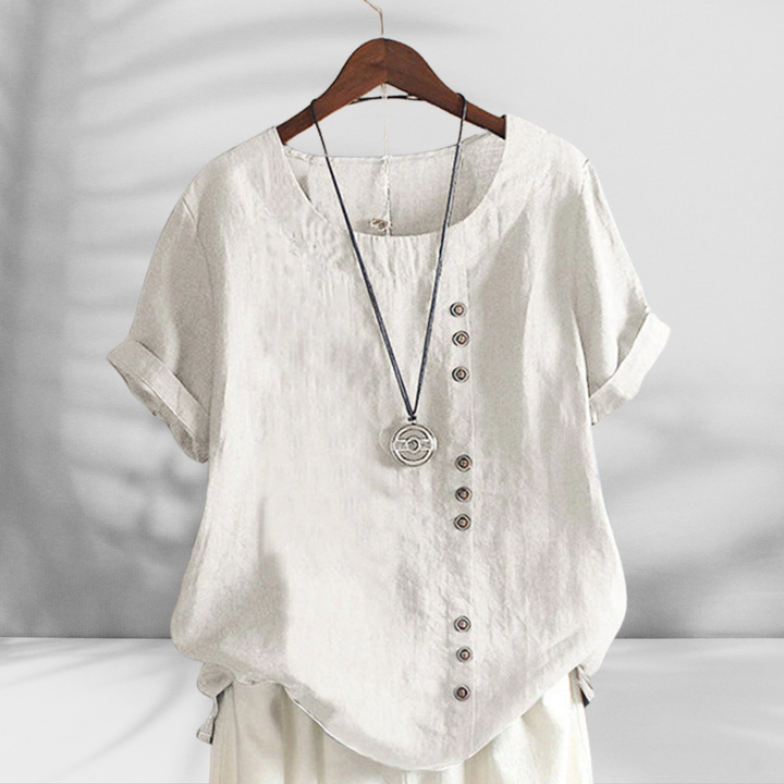 MARGOT™ | Bluse mit Knopfleiste und Leinenoptik