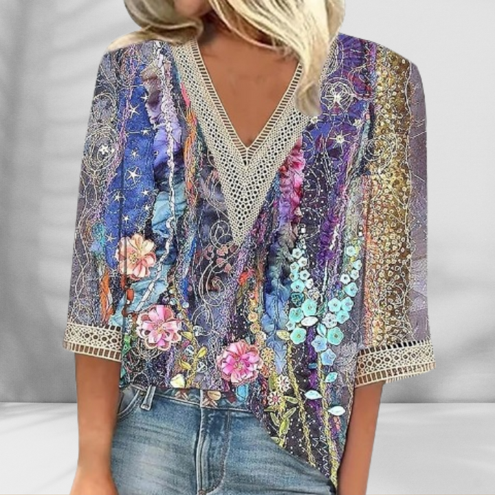 ALIS™ | Boho-Bluse mit floralen Mustern und langen Ärmeln