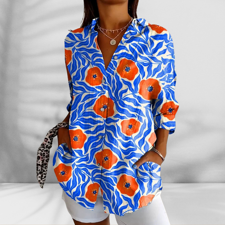 FLORA™ | Weite Bluse mit Blumenmuster in Leinenoptik
