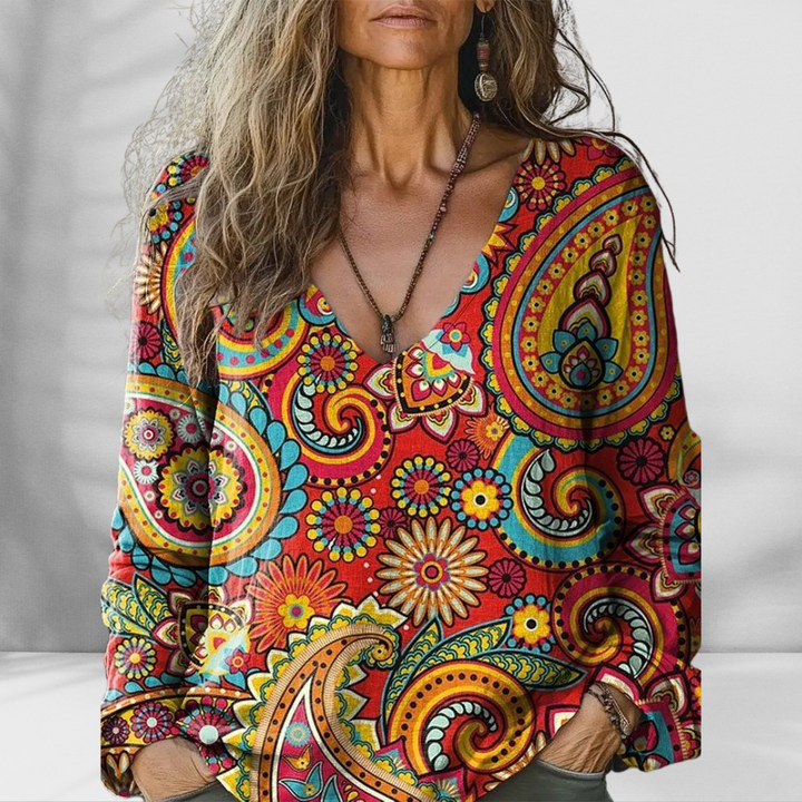 CAMI™ | Boho-Bluse mit floralen Mustern und langen Ärmeln