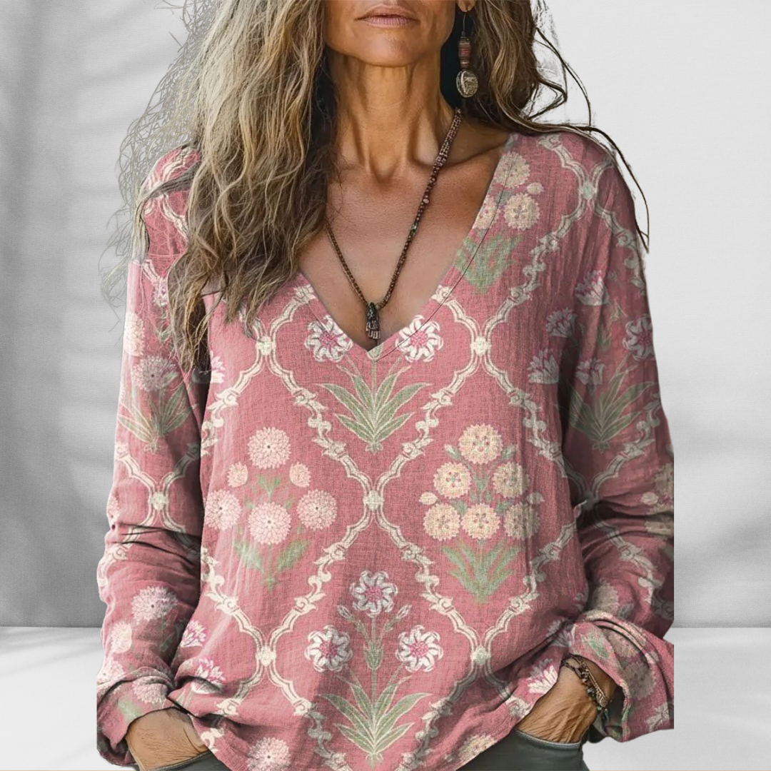 CAMI™ | Boho-Bluse mit floralen Mustern und langen Ärmeln