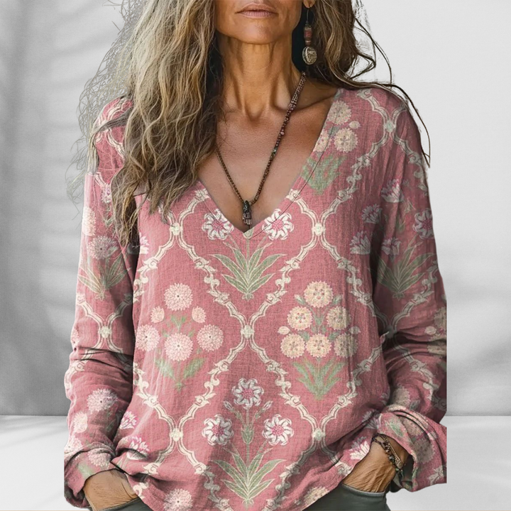 CAMI™ | Boho-Bluse mit floralen Mustern und langen Ärmeln