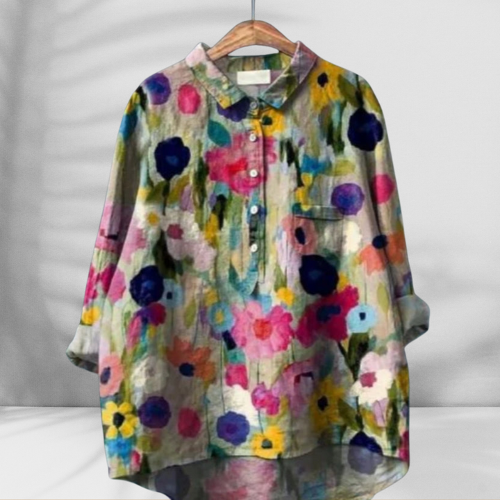 FLORENTINE™ | Weit geschnittene Blumenbluse mit Leinen-Effekt