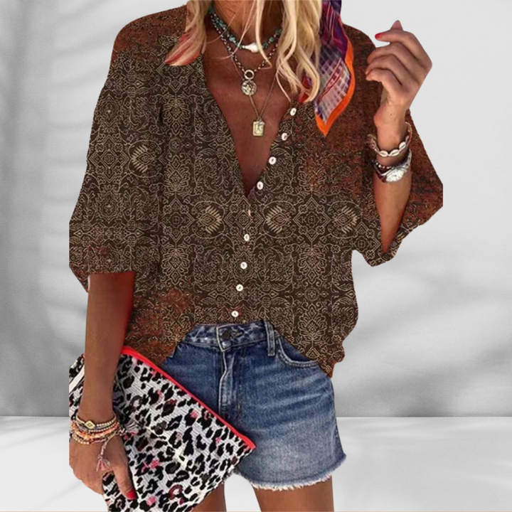 MARY™ | Boho-Bluse mit floralem Muster und kurzen Ärmeln