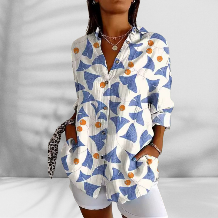 FLORA™ | Weite Bluse mit Blumenmuster in Leinenoptik