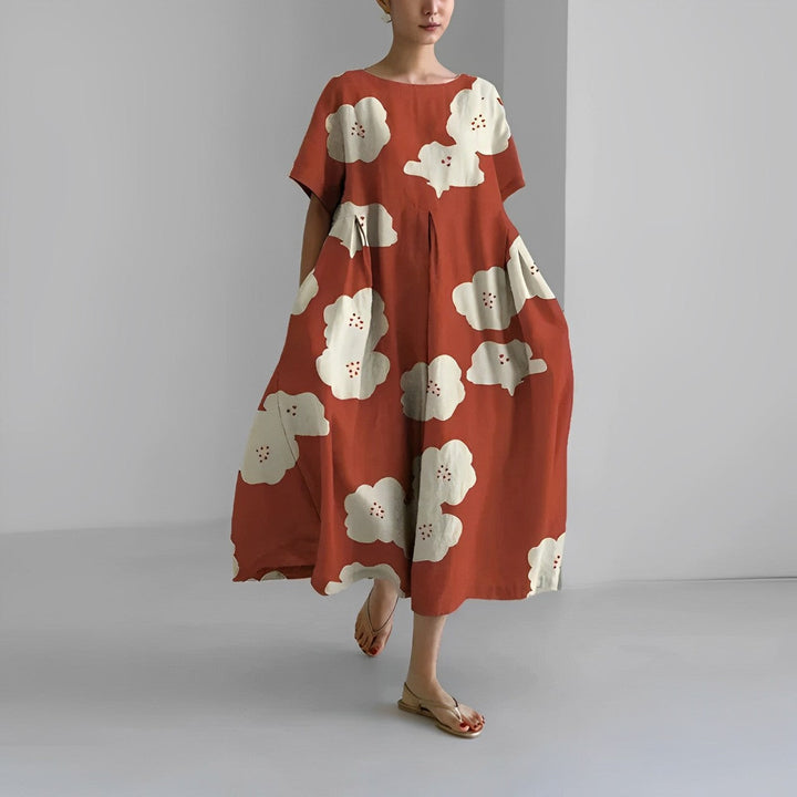VERENA™ | Weites Blumenkleid im Leinenlook