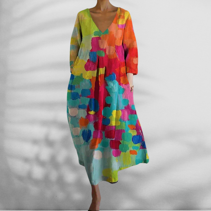 ANASTASIA™ | Buntes Kleid mit V-Ausschnitt