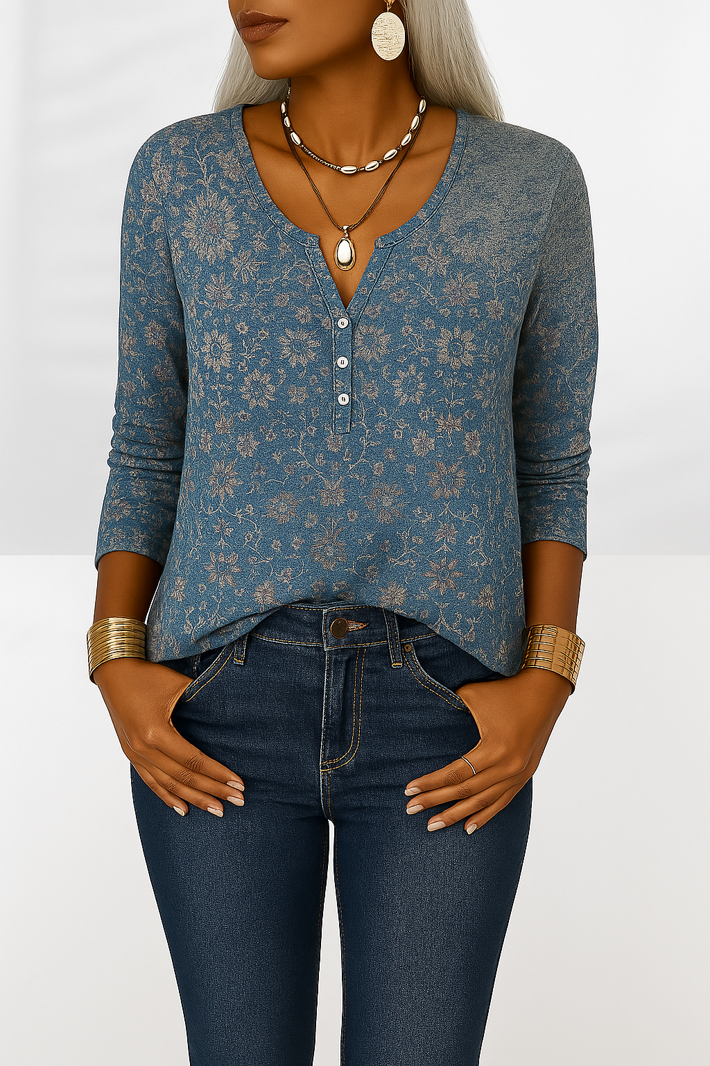 ALINA™ | Boho-Bluse mit floralen Mustern und langen Ärmeln