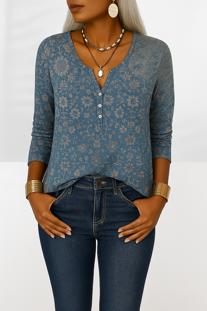 ALINA™ | Boho-Bluse mit floralen Mustern und langen Ärmeln
