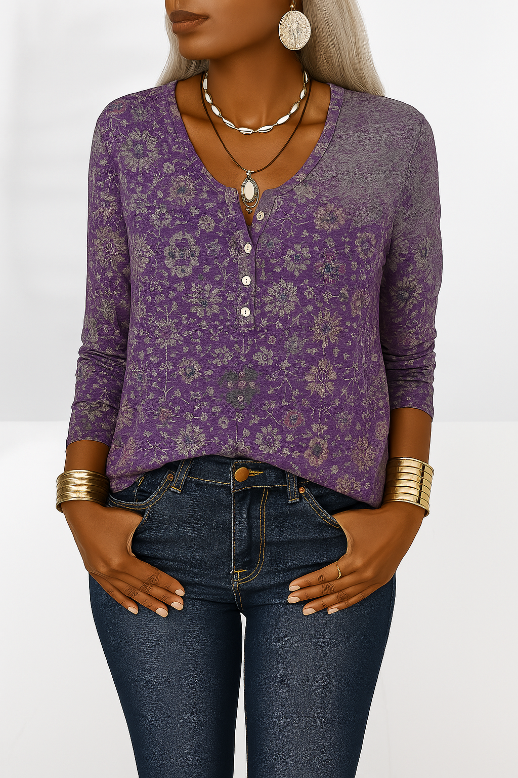 ALINA™ | Boho-Bluse mit floralen Mustern und langen Ärmeln