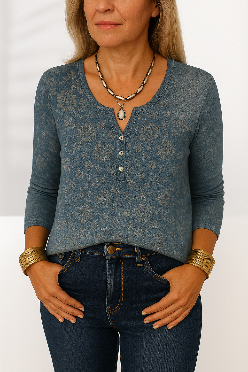 ANA™ | Boho-Bluse mit floralen Mustern und langen Ärmeln
