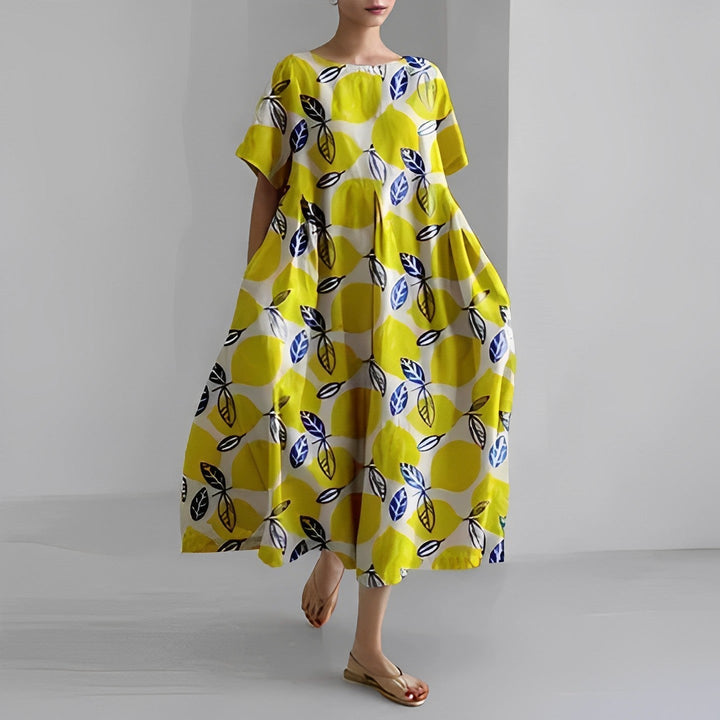 VERENA™ | Weites Blumenkleid im Leinenlook