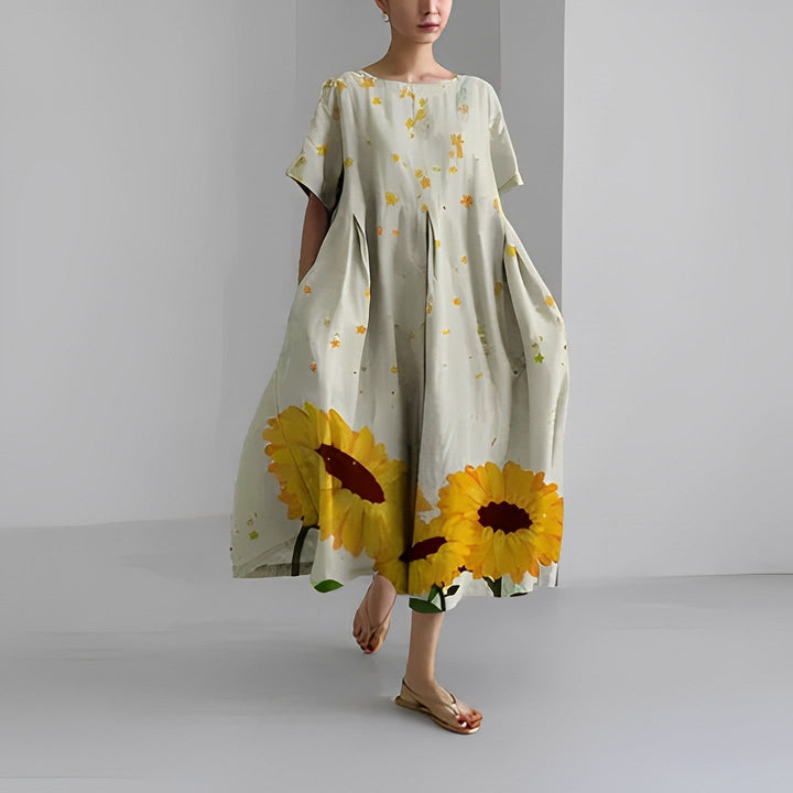 VERENA™ | Weites Blumenkleid im Leinenlook