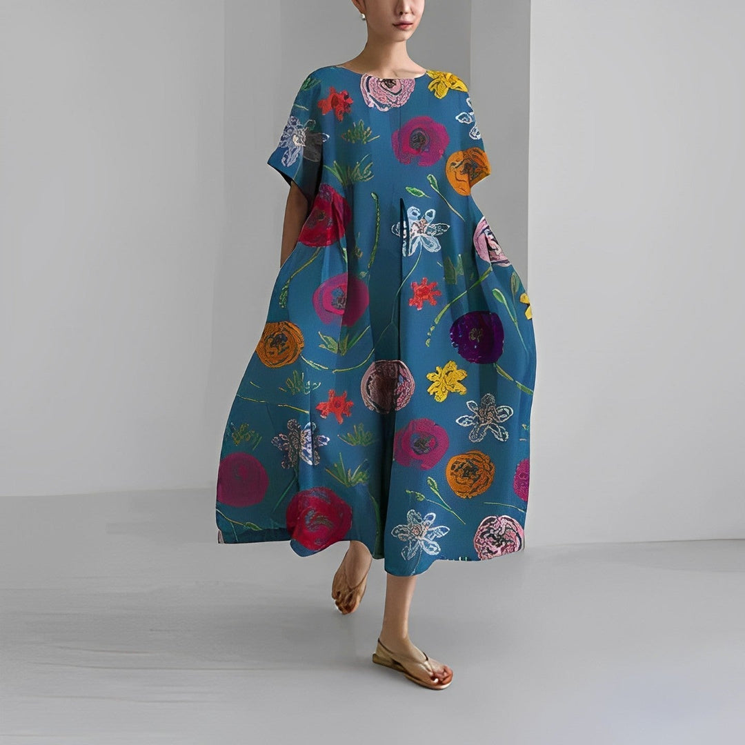 VERENA™ | Weites Blumenkleid im Leinenlook