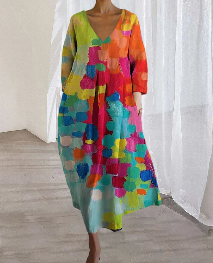 ANASTASIA™ | Buntes Kleid mit V-Ausschnitt