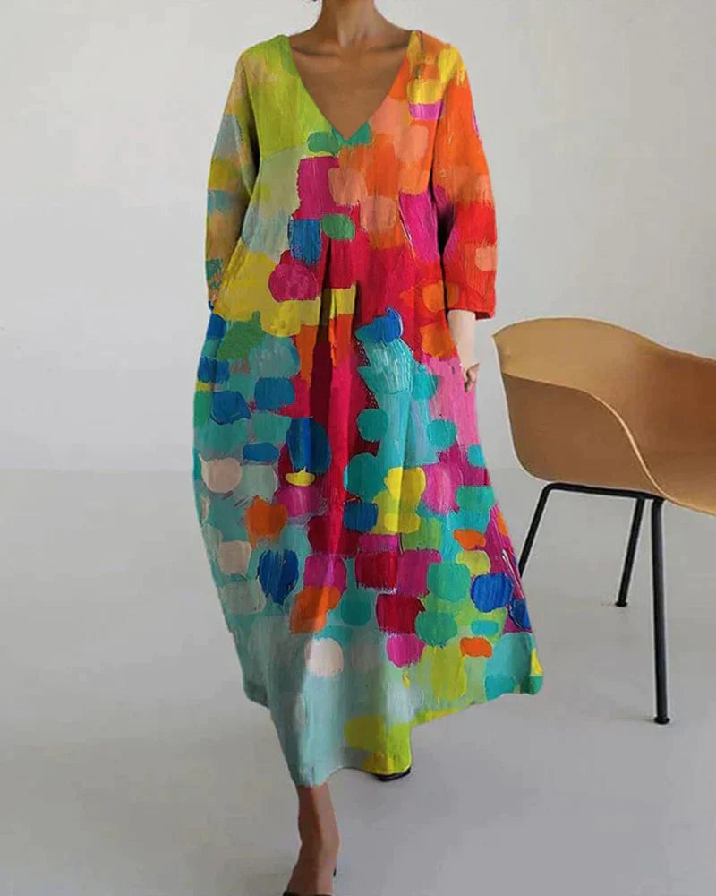 ANASTASIA™ | Buntes Kleid mit V-Ausschnitt