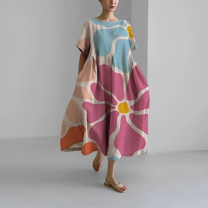 VERENA™ | Weites Blumenkleid im Leinenlook