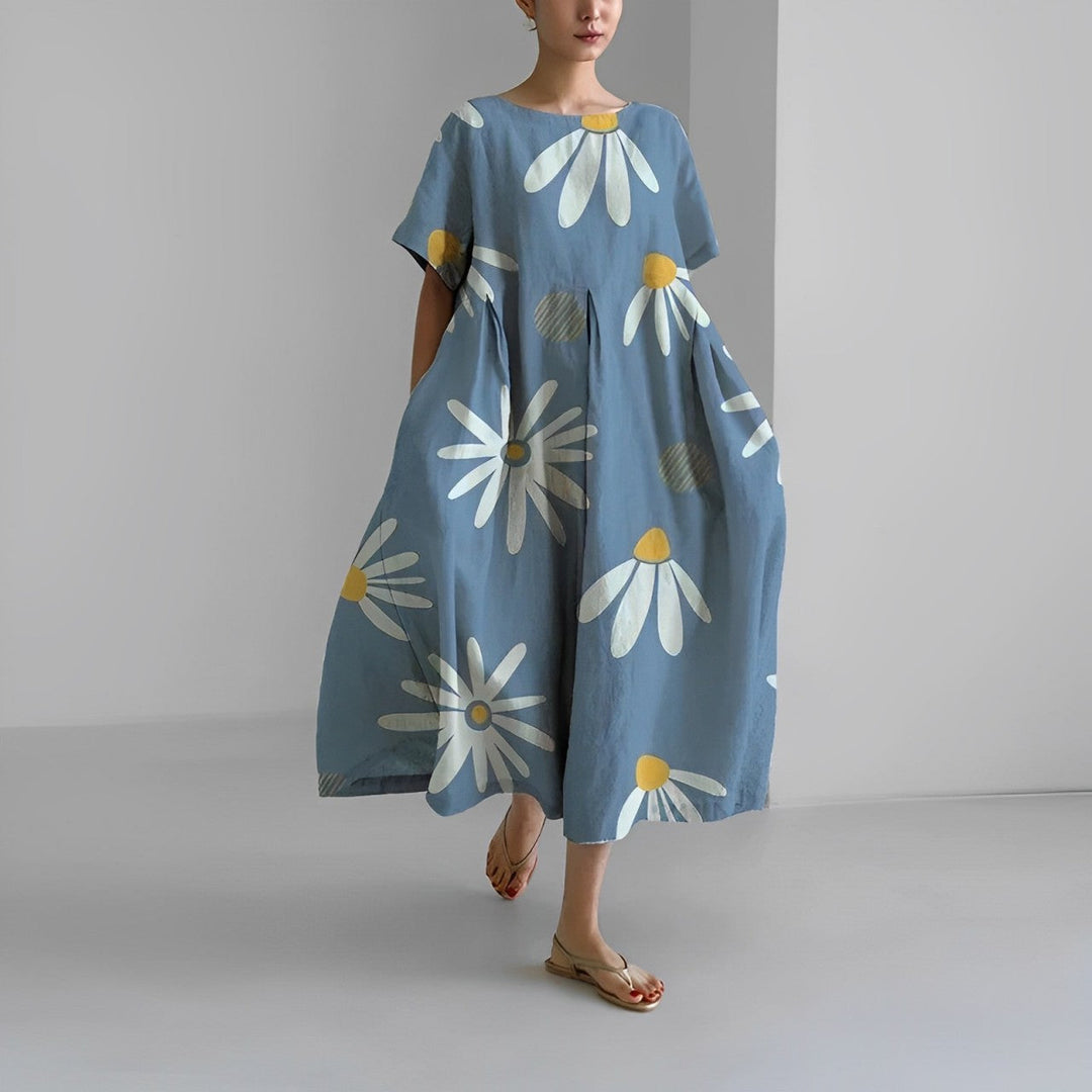 VERENA™ | Weites Blumenkleid im Leinenlook
