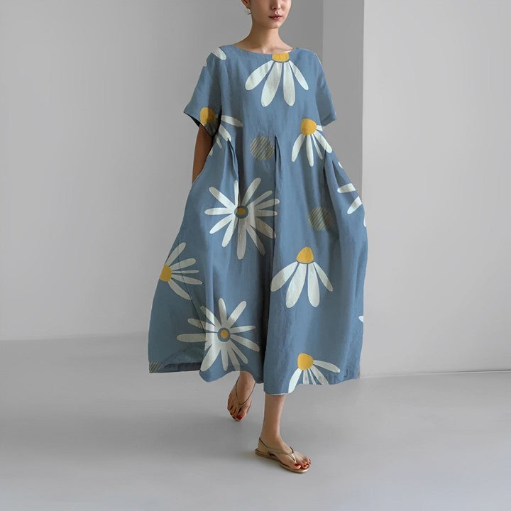 VERENA™ | Weites Blumenkleid im Leinenlook